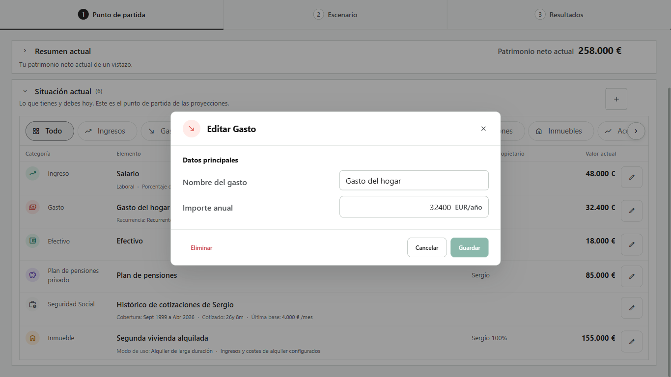 Editor de los gastos del hogar de Sergio