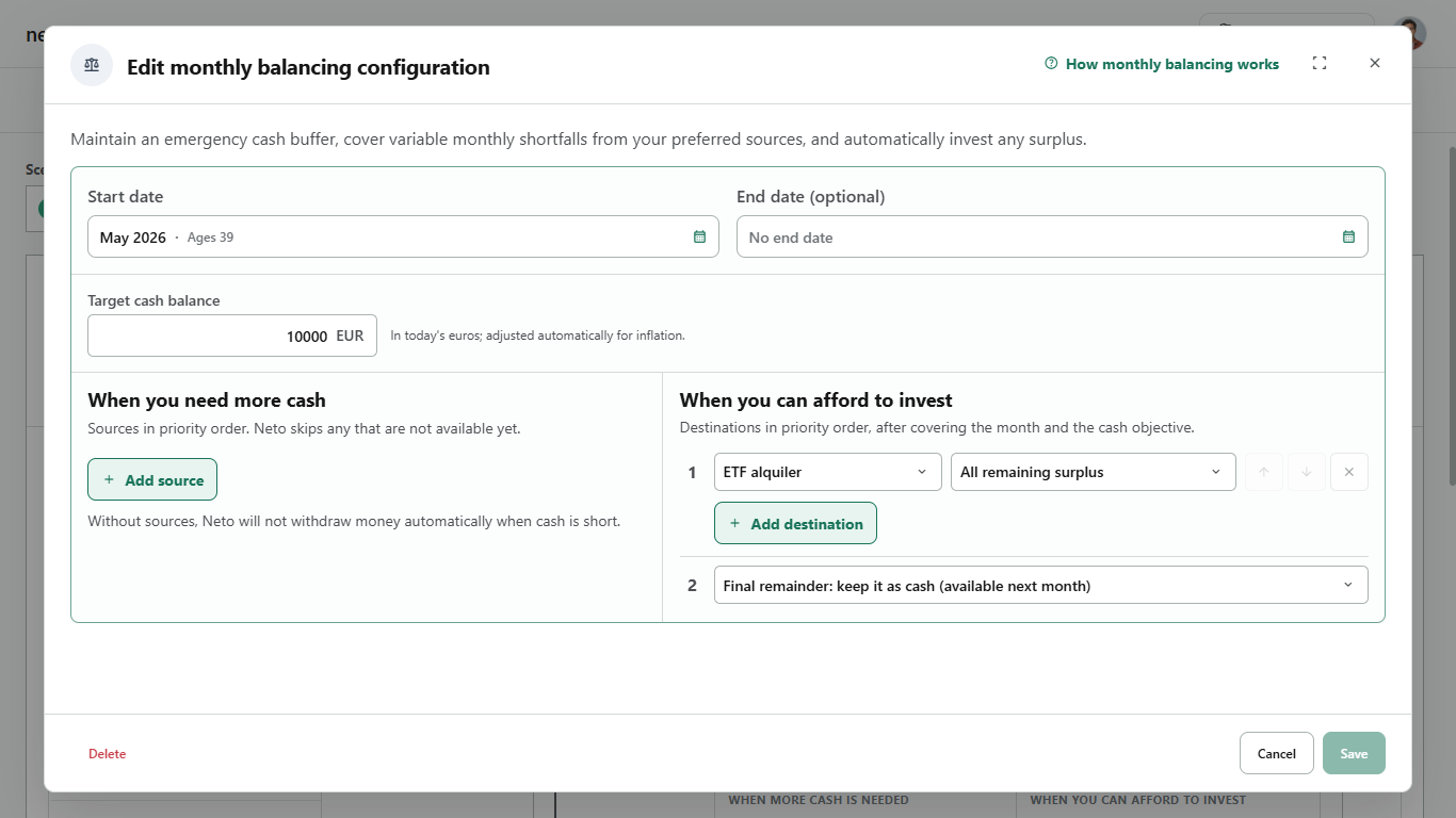 Monthly ETF investing in the renting scenario