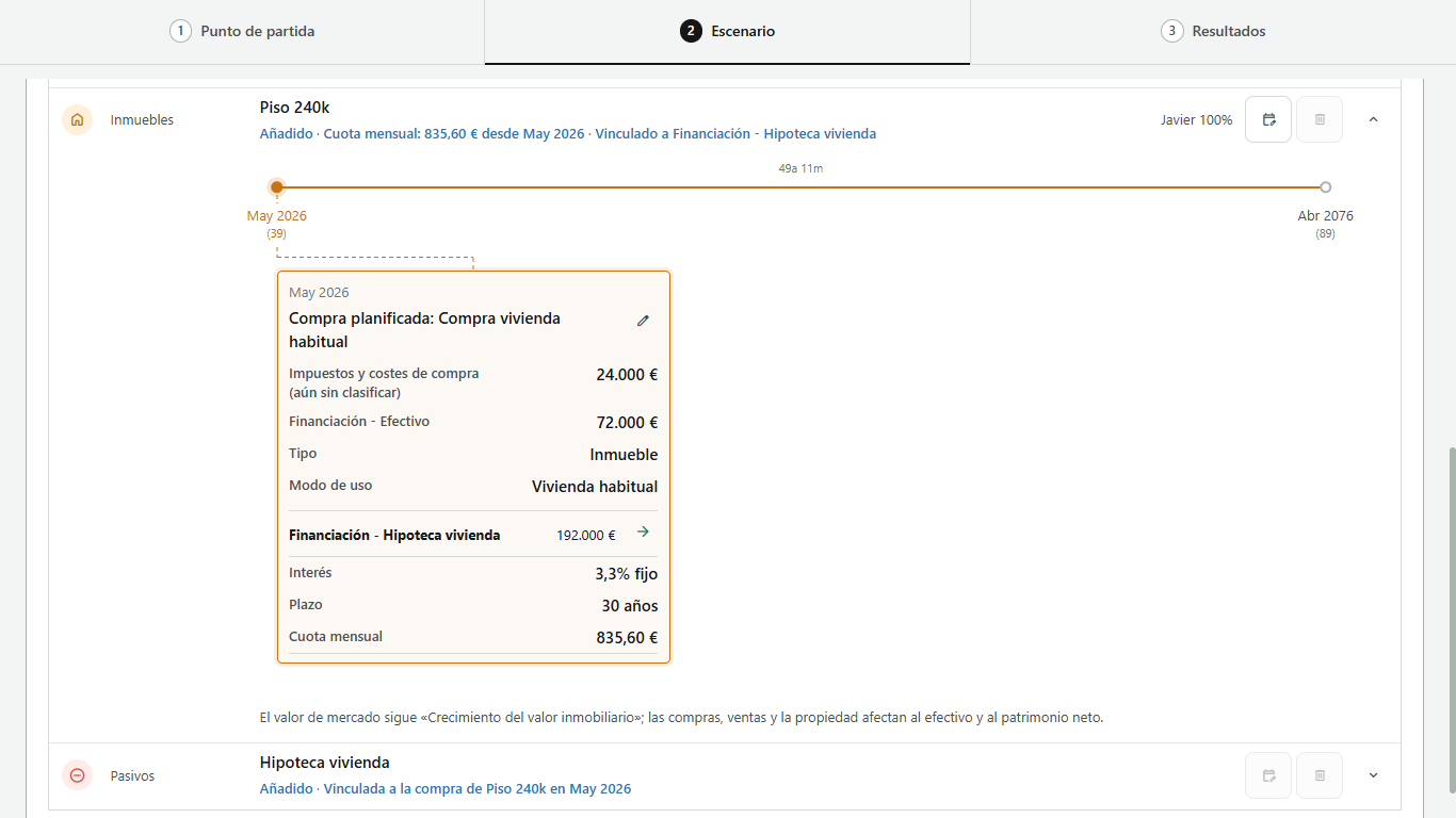 Configuración de la compra de vivienda para comparar alquilar o comprar